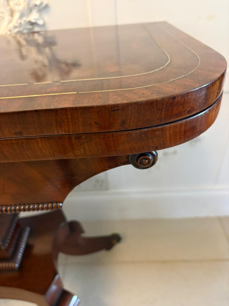 Antique English Regency Mahogany Brass Inlaid Fold Over Console Card Table - Image 2